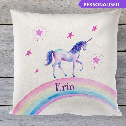 Personalised Unicorn rainbow childrens linen cushion